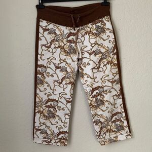 Nilla Shields Brown/White Cropped Wide Leg Drawstring Women’s Pants Size S